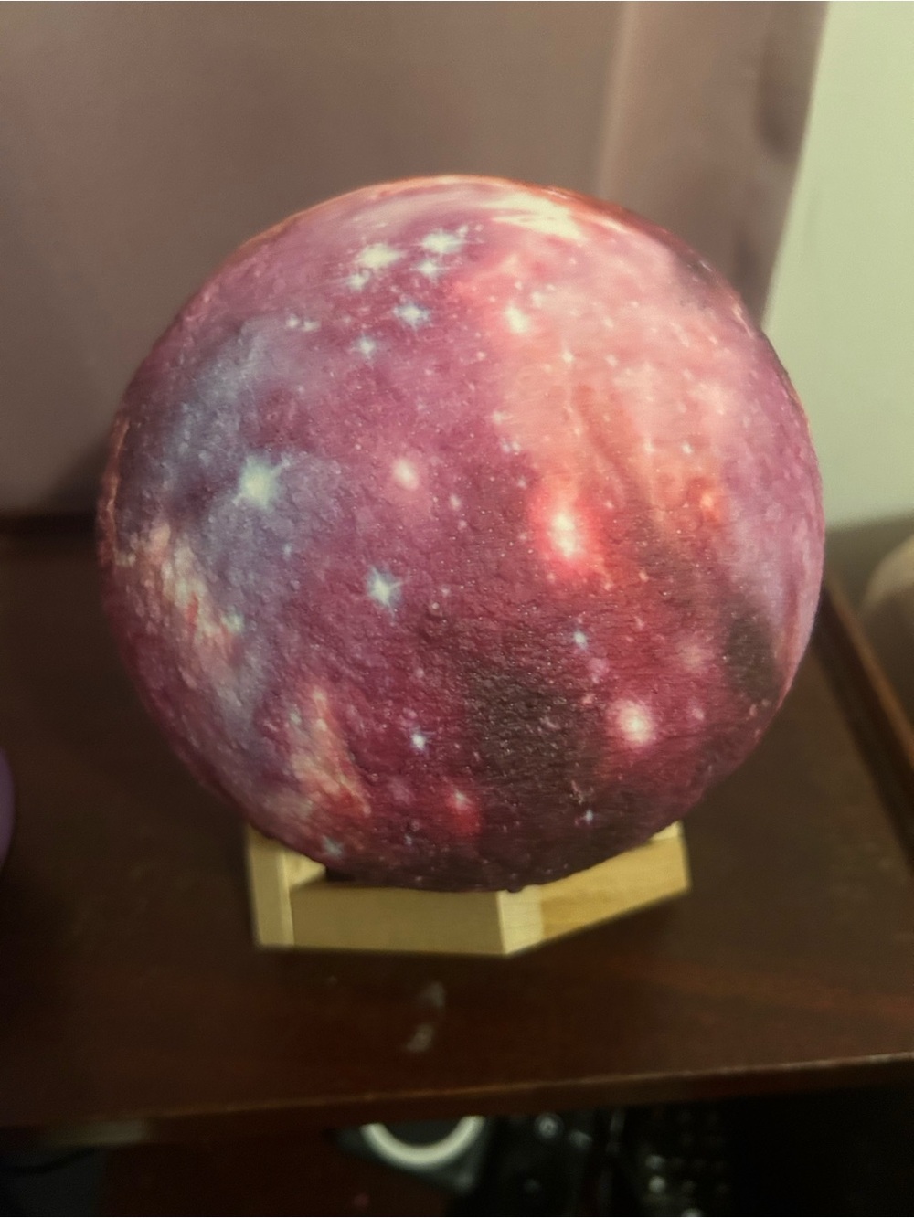 Purple Galaxy Moon Lamp with Wooden Stand
